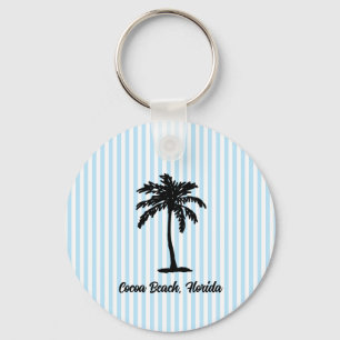 Custom Beach Palm Tree Nautical Blue Stripe Keychain