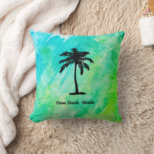 Custom Beach Palm Tree Nautical Throw Pillow (Blanket)
