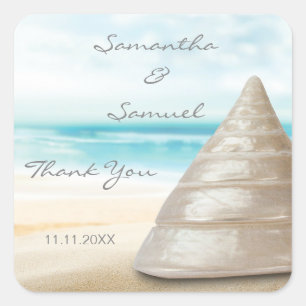 Custom Beach Sand Sea Shell Wedding Gift Favours Square Sticker