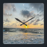 Custom Beach Sunset Wall Clock Ocean Waves Sand<br><div class="desc">Custom Beach Sunset Wall Clock Ocean Waves Sand Shore Photo Clock Coastal Home Decor Tropical Beach Landscape Clock Add Your Own Design</div>