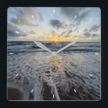 Custom Beach Sunset Wall Clock Ocean Waves Sand<br><div class="desc">Custom Beach Sunset Wall Clock Ocean Waves Sand Shore Photo Clock Coastal Home Decor Tropical Beach Landscape Clock Add Your Own Design</div>
