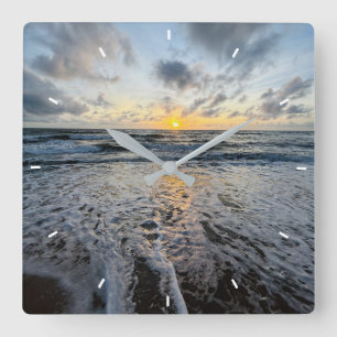 Custom Beach Sunset Wall Clock Ocean Waves Sand 