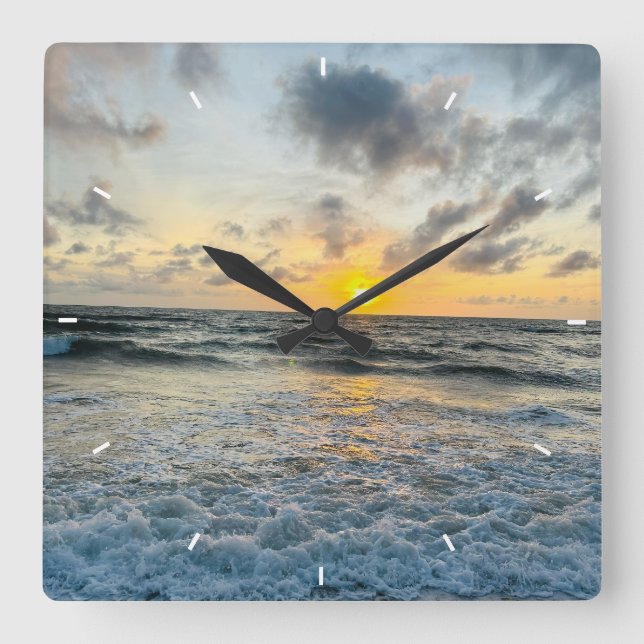Custom Beach Sunset Wall Clock Ocean Waves Sand  (Front)