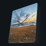 Custom Beach Sunset Wall Clock Ocean Waves Sand<br><div class="desc">Custom Beach Sunset Wall Clock Ocean Waves Sand Shore Photo Clock Coastal Home Decor Tropical Beach Landscape Clock Add Your Own Design</div>