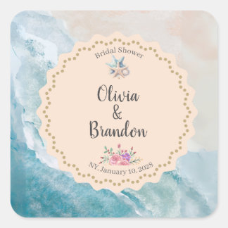 Custom Beach-Themed Blue Sand Waves  Square Sticker