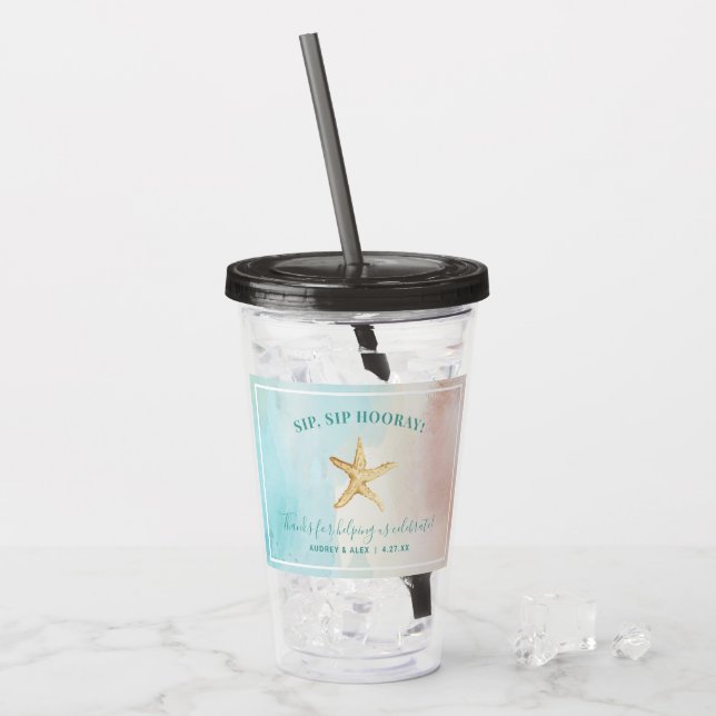Custom Beach Themed Wedding Acrylic Tumbler (Front Ice)
