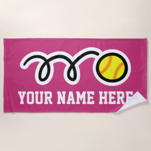 Custom beach towel gift with yellow softball logo