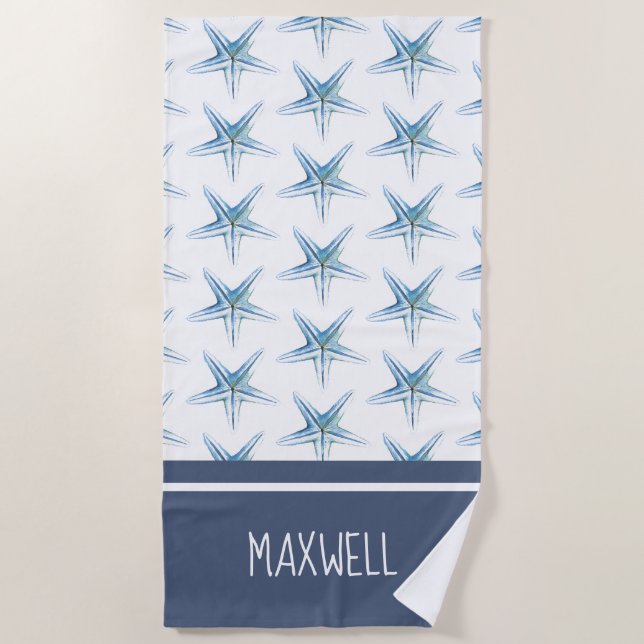 Custom Beach Towels Coastal Blue Starfish (Front)