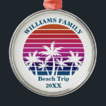 Custom Beach Trip Keepsake Pink Palm Tree Sunset<br><div class="desc">Cool custom beach sunset keepsake ornament for a destination wedding or family trip to an island. Cute personalized bridal party presents or family reunion gifts featuring a pretty pink background in front of beautiful palm trees.</div>