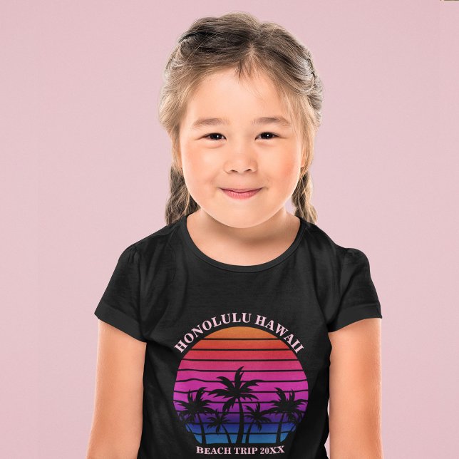 Custom Beach Trip Tropical Palm Trees Kids T-Shirt (Creator Uploaded)