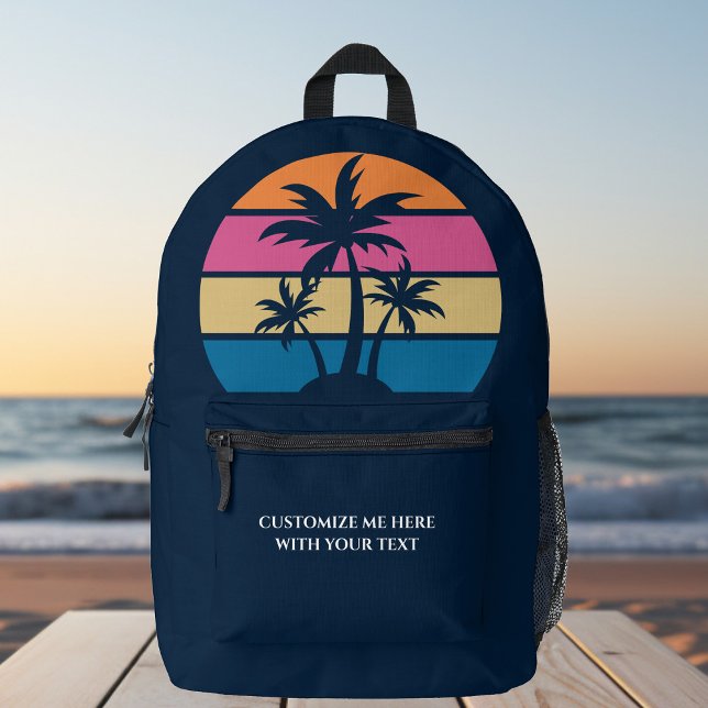 Custom Beach Vacation Cute Tropical Palm Tree Blue Printed Backpack (Creator Uploaded)