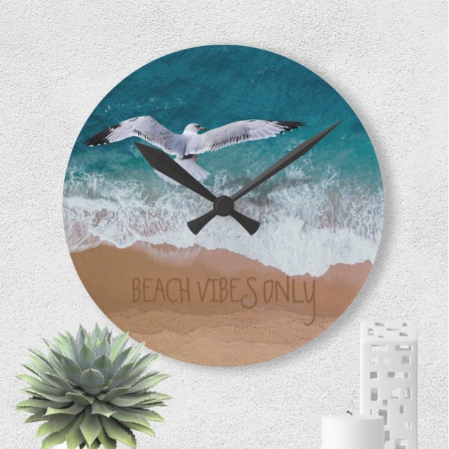 Custom Beach Vibes Only Seashore Coastal Seagull Round Clock (Creator Uploaded)