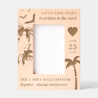 Custom Beach Wedding Tropical Palm Trees Wooden Etched Frames