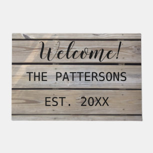 Custom Beach Wood Family Established Welcome Doormat