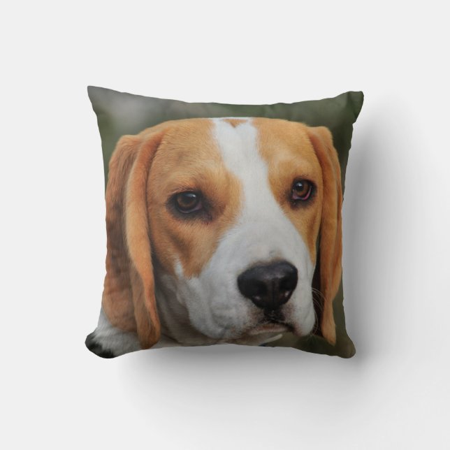 Custom Beagle Dog Photo Throw Pillow (Front)