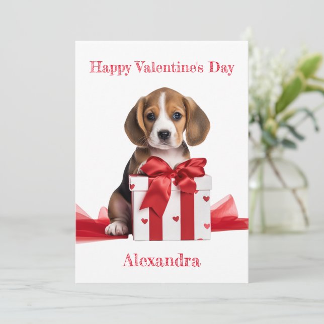 Custom Beagle in Box with Bow Valentine Holiday Card (Standing Front)