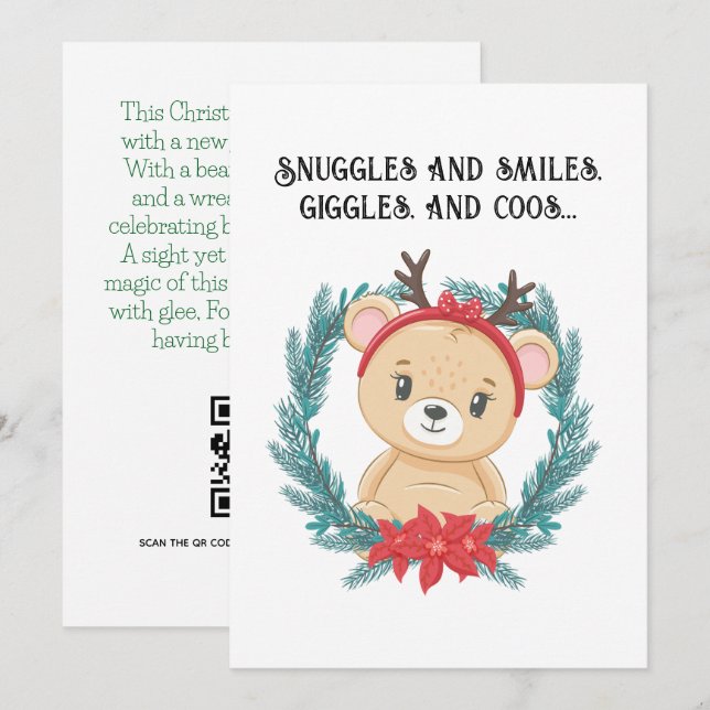 Custom Bear Baby First Christmas QR Code Greeting  Holiday Card (Front/Back)