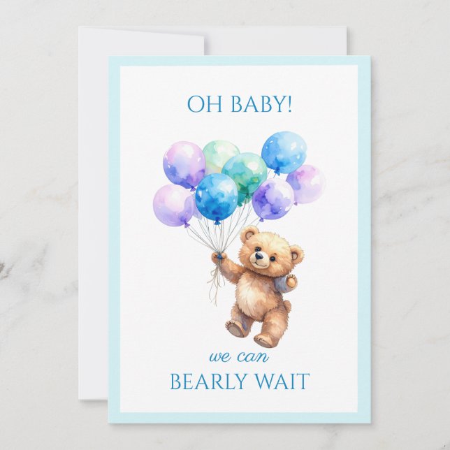 Custom Bear holding balloons Invitation (Front)