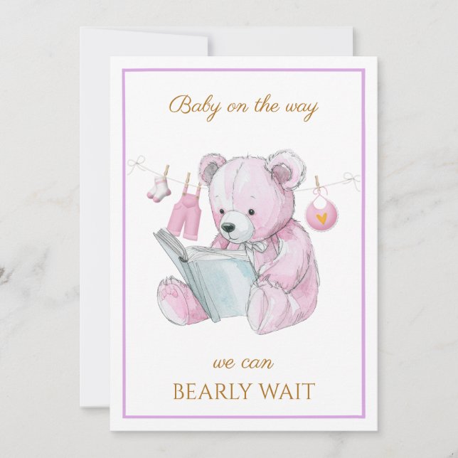 Custom Bear reading a book Baby Shower Invitation (Front)