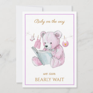 Custom Bear reading a book Baby Shower Invitation