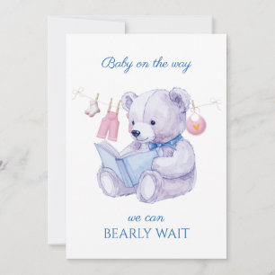 Custom Bear reading a book Baby Shower Invitation