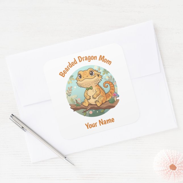 Custom Bearded Dragon Mom Square Stickers (Envelope)