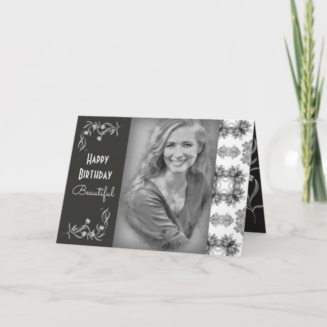Custom Beautiful Birthday w/Photo Card (Front)