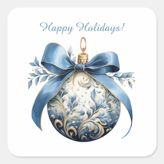 Custom Beautiful Blue Christmas Ornament Holiday  Square Sticker (Front)