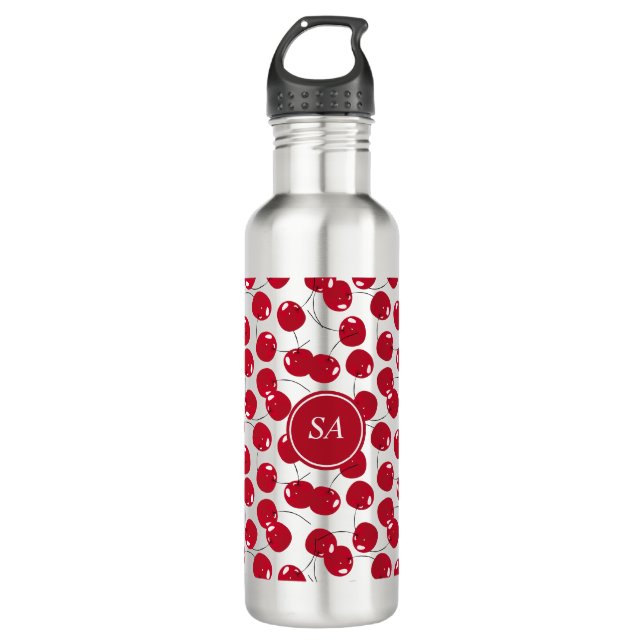 Custom Beautiful Fresh Red Cherry Pattern Stainles 710 Ml Water Bottle (Front)