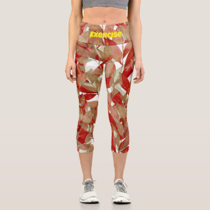 Custom Beautiful leaf pattern l Burgundy Exercise Capri Leggings