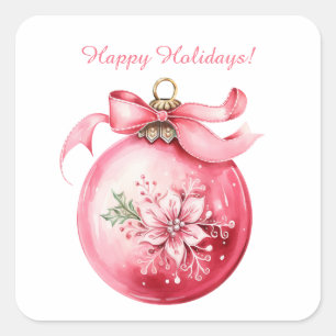 Custom Beautiful Pink Christmas Ornament Holiday  Square Sticker