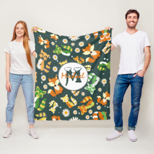 Custom beautiful raccoons script safari navy blue fleece blanket