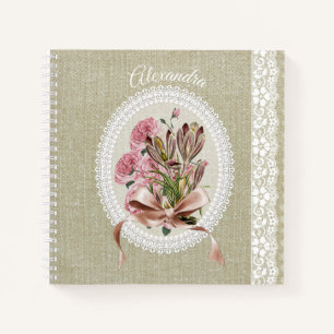 Custom beautiful texture white lace floral notebook