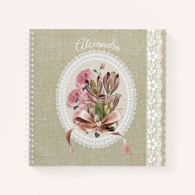 Custom beautiful texture white lace floral notebook (Front)