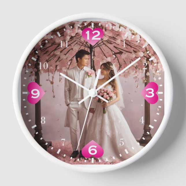 Custom Beautiful Wedding Theme Round Wall Clock (Front)