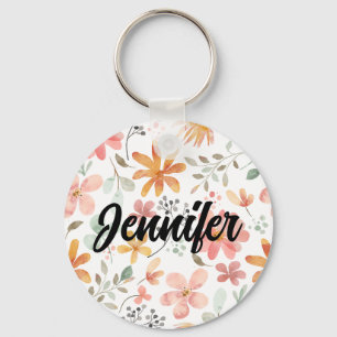 CUSTOM Beautiful White Orange Pink Blossom Flower Keychain