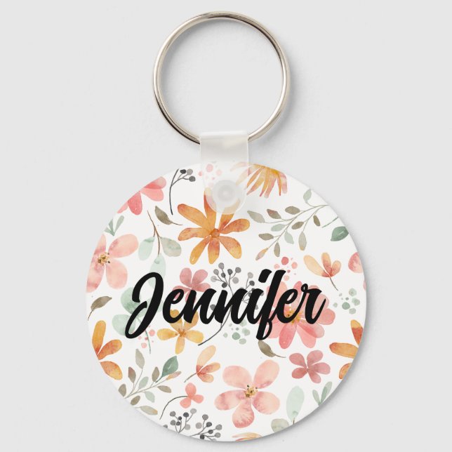 CUSTOM Beautiful White Orange Pink Blossom Flower Keychain (Front)