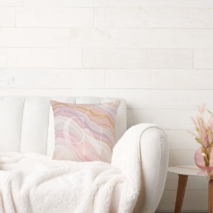 Custom Beauty Business Name Blush Rose Gold Marble Throw Pillow