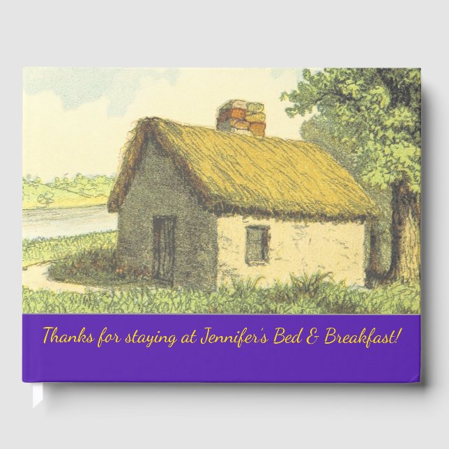 Custom Bed & Breakfast Name + Rustic Cottage Guest Book (Front)