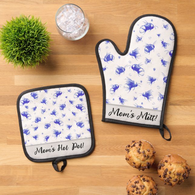 Custom Bee Kitchen Gloves Set- Gift for Mom Oven Mitt & Pot Holder Set (Top Down)
