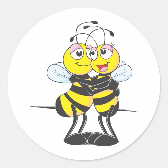 Custom Bee Lovers Hugging Each Other Classic Round Sticker (Front)