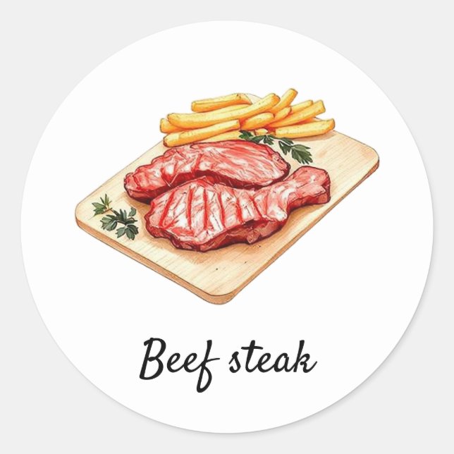  Custom Beef steak and Fries Wedding Meal Choice   Classic Round Sticker (Front)