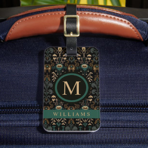 Custom Beige Black Brown Green Aztec Pattern Luggage Tag