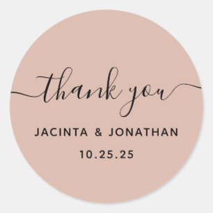 Custom Beige Blush Thank You Wedding  Classic Round Sticker