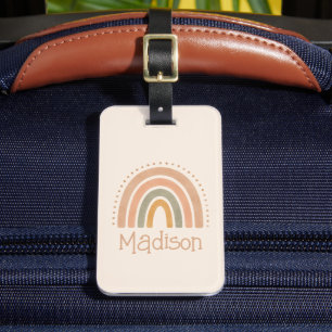 Custom Beige Brown Boho Rainbow Arch Cream Luggage Tag