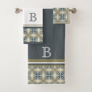 Custom Beige Brown Grey Blue Ornate Art Pattern Bath Towel Set