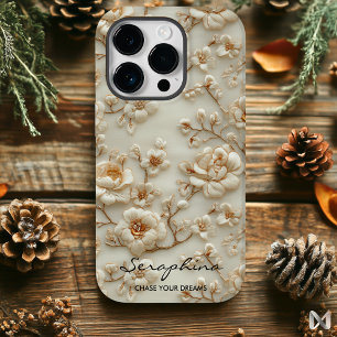 Custom Beige Embroidered Floral with Inspirational Case-Mate iPhone 14 Pro Case