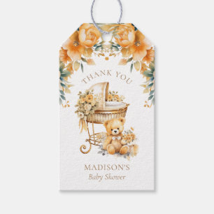 Custom Beige & Gold Bassinet Baby Shower Gift Tags