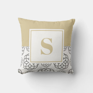 Custom Beige Gray Pattern Monogrammed Throw Pillow