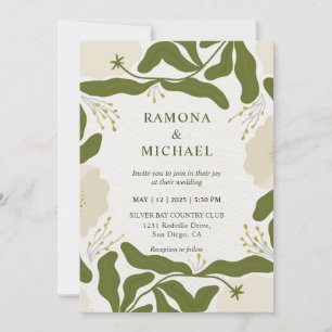 Custom Beige Grey Green Forest Floral Fest Wedding Invitation